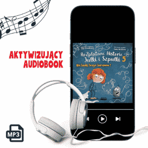 Okładka audiobooka Rozplątane Historie Julki i Szpulki – Nie będę liczyć baranów. Ilustracja: Julka trzyma poduszką, pod nią kołdra w nieładzie. Przed nią pilot od telewizora i Szpulka – kłębek nerwów - uśmiecha się i trzyma w ręku nitkę ułożoną w kształt baranka. Nocna sceneria, niteczki w tle.