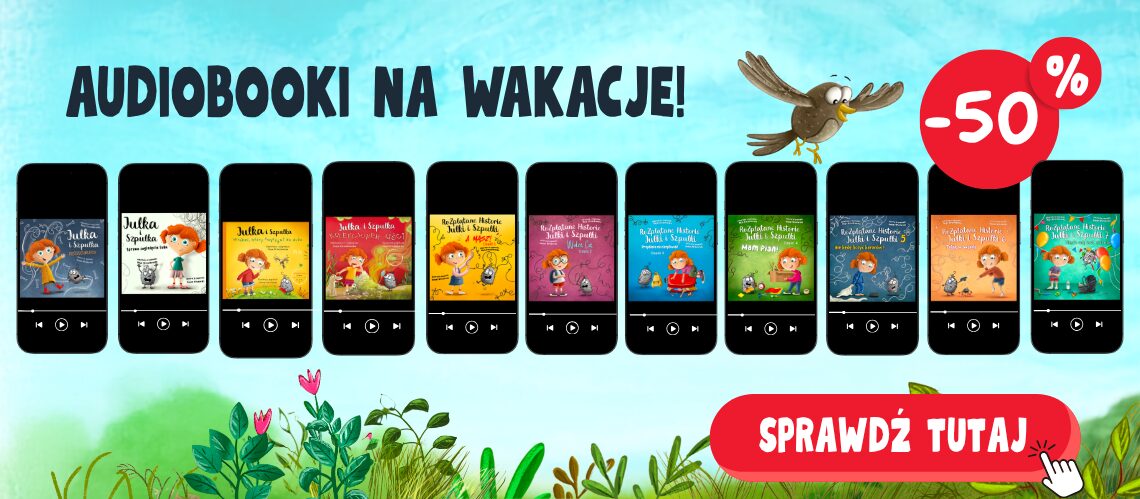 Zestaw audiobooków Mistrz Słuchania – kolekcja Rozplątane Historie Julki i Szpulki na ekranach telefonów, promocja -50%